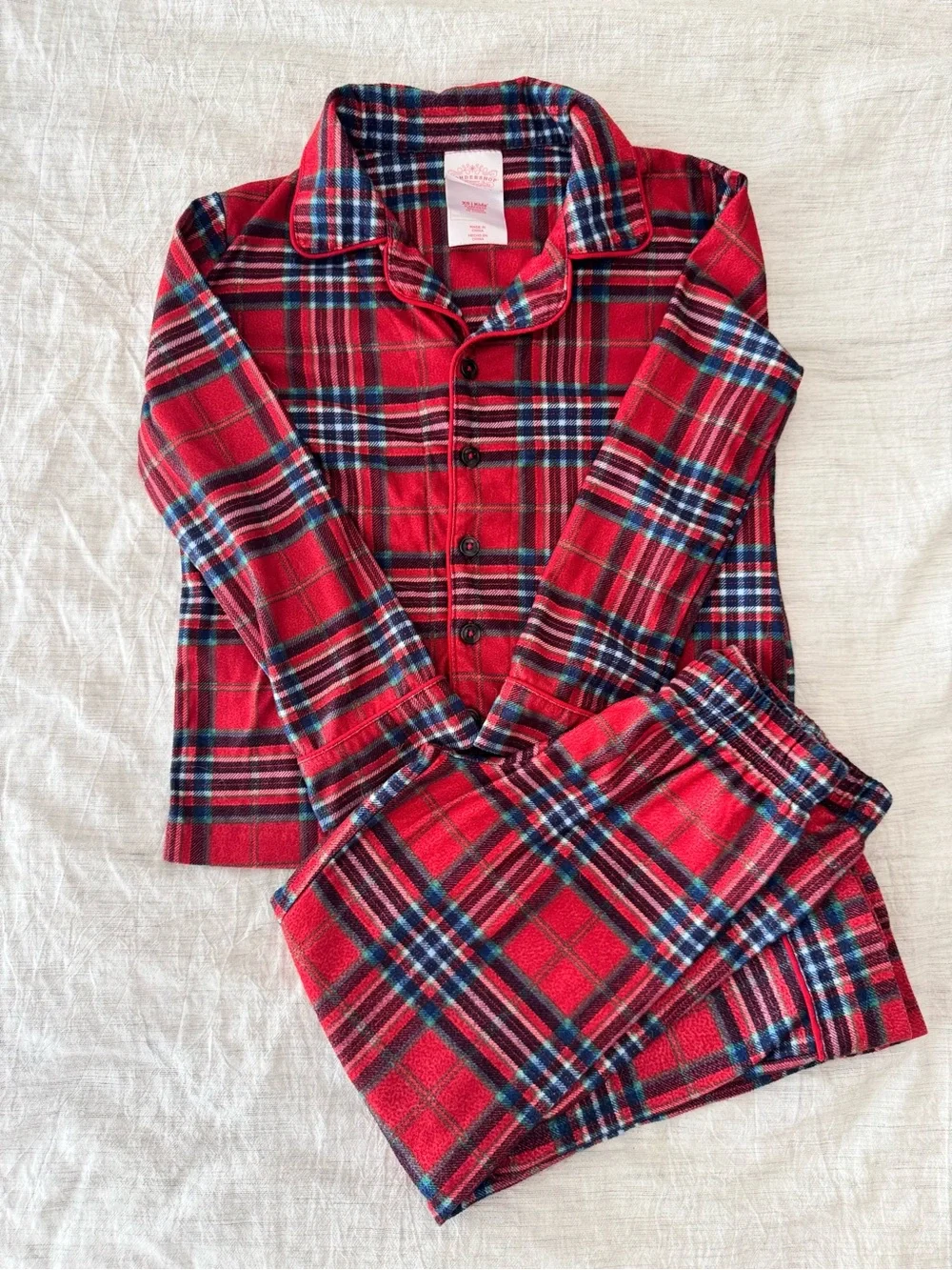 Christmas Red Plaid Kids Pajama Set Flannel Sleepwear